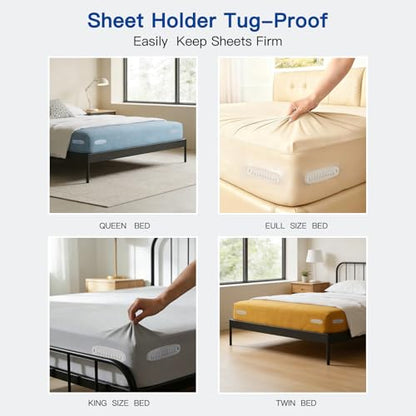 Sheet Holders Bed Sheet Grippers - Fitted Sheet Holder for Corners Keep Sheets Firm & Tight Fit All Sheet Sizes Sheet Straps Clips Easy Installation