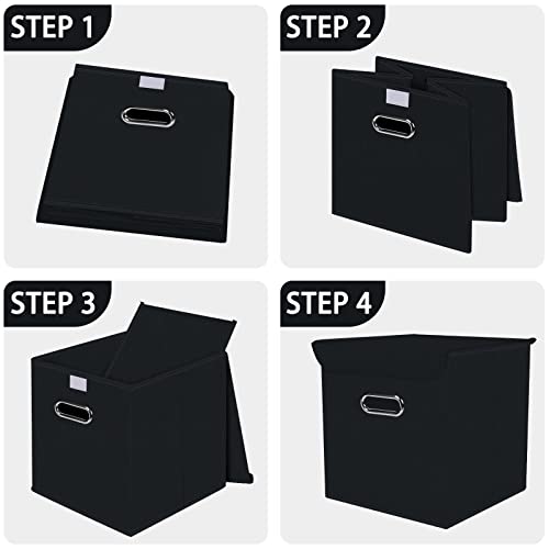 Closet Organizers Fabric Storage Bins With Lids Collapsible Cube Storage Organizer Basket With Handles,Storage Boxes for Clothes Storage,Office,Toys,3 Pack,（Black