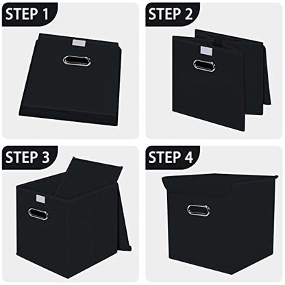 Closet Organizers Fabric Storage Bins With Lids Collapsible Cube Storage Organizer Basket With Handles,Storage Boxes for Clothes Storage,Office,Toys,3 Pack,（Black