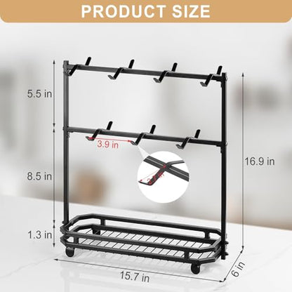 Coffee Mug Holder for Countertop, 14 Hooks Metal Coffee Cup Holder Rack | Mug Tree Stand with Storage Base for K Cup Coffee Pod Paper Cups Tea Bag, 2 Tier, Black