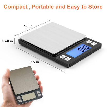 BOMATA 0.01g Small Digital Gram Scale, Upgraded 1kg Jewelry Scale | USB Rechargeable, Larger Display, Hold Function, High Precision, Grams and Ounces for Herb, Coin, Powder,Yeast, Kitchen Black