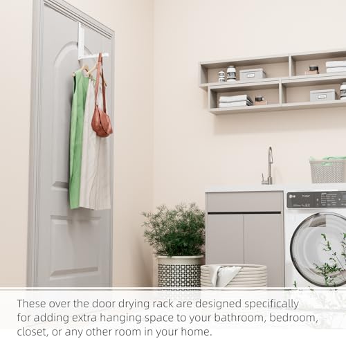 BAKON Over The Door Hanger Folding Clothes Drying Rack, Folding Hanging Coat Rack for Indoor Laundry Room Compact Small Space Foldable Portable Clothing Hanger Hook Collapsible- 2 Pack