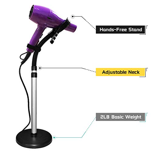 Hair Dryer Stand, 360 Degree Rotating Lazy Hair Dryer Stand Hand Free With Heavy Base, Hands-Free Blow Dryer Holder Countertop, Adjustable Height Countertop Stand