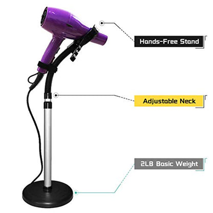 Hair Dryer Stand, 360 Degree Rotating Lazy Hair Dryer Stand Hand Free With Heavy Base, Hands-Free Blow Dryer Holder Countertop, Adjustable Height Countertop Stand
