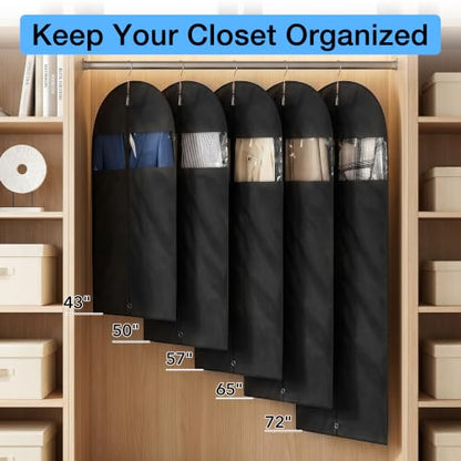 Dress Bags for Gowns, 65" Long Garment Bags for Hanging Clothes, 3-Pack Foldable Dress Cover with Clear Window for Women's Coats, Formal Gowns, and Evening Dresses