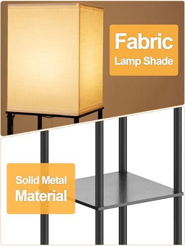 Floor Lamp with Shelves for Living Room 2 Pack, Shelf Floor Lamp with 3 CCT LED Bulb, Corner Display Standing Column Lamp Etagere Organizer Tower Nightstand with White Linen Shade for Bedroom, Office