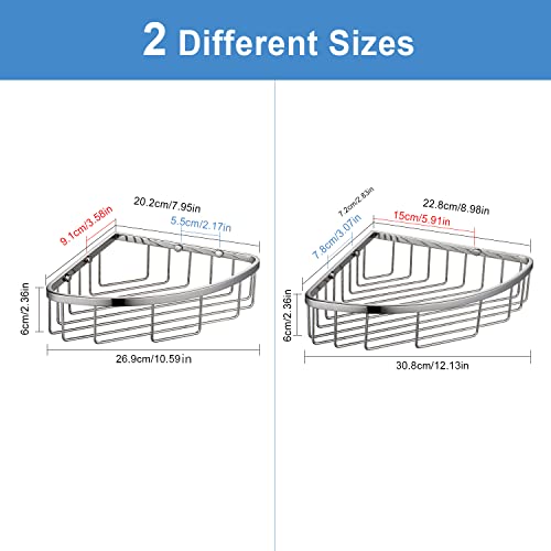 [2 Pack] Corner Shower Caddy Organizer, SUS304 Stainless Steel Heavy Duty Rust-Proof Shelf Holder, Wall Mounted Storage Rack for Bathroom Kitchen, Polished Chrome