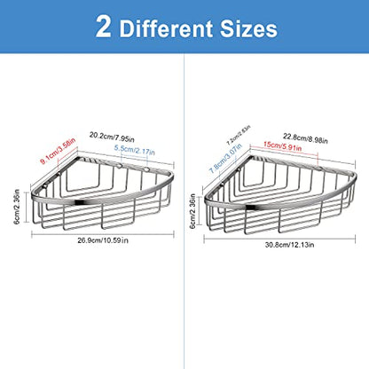 [2 Pack] Corner Shower Caddy Organizer, SUS304 Stainless Steel Heavy Duty Rust-Proof Shelf Holder, Wall Mounted Storage Rack for Bathroom Kitchen, Polished Chrome