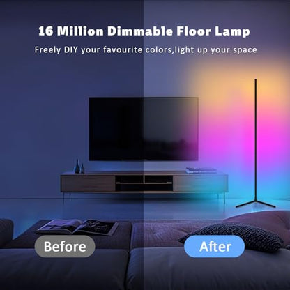Tyute LED Corner Floor Lamp, 68+ Scenes, 16 Million Colors Corner Light with App & Remote Control, Smart RGB Ambient Lighting with Music Sync, Mood Lighting for Bedroom, Living Room, Gaming Room