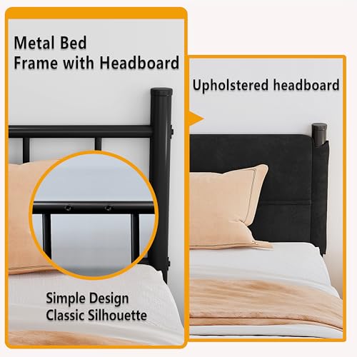 Metal Bed Frame,14Inch Full Bed Frame with Headboard,Heavy Duty Sturdy Mattress Foundation,Easy Assembly,No Box Spring Needed,Black Full Size