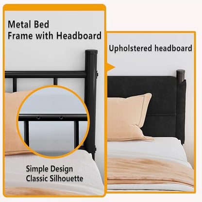 Metal Bed Frame,14Inch Full Bed Frame with Headboard,Heavy Duty Sturdy Mattress Foundation,Easy Assembly,No Box Spring Needed,Black Full Size