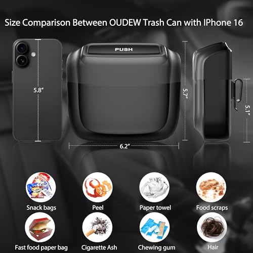 2 Pack Car Trash Can with Lid, Built-in Storage Garbage Bag, Black | Leakproof Car Door Trash Can with Hook, 60pcs Trash Bags, Mini Automotive Garbage Bin for Vehicle, Office, Home