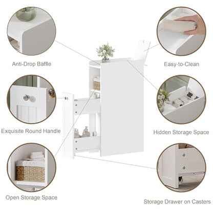 ChooChoo Slim Bathroom Storage Cabinet with Slide Out Drawers | Narrow Storage Organizer with Hidden Storage, Freestanding Toilet Paper Holder, Bathroom Cabinet for Small Places, White