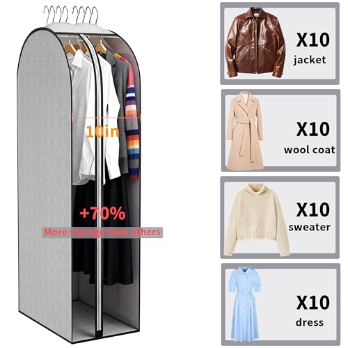 3 Pcs 10" Gusseted Garment Bags 40" & 50" PEVA Breathable Dust Cover | clothes storage bags,Garment Bags,Hanging Clothes Covers with Bedroom,Suits,Padded Clothes, Dress, Shirts, Sweaters, Keep Dry