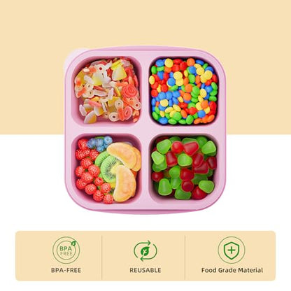 KEMETHY 6 Pcs Bento Snack Containers, Reusable 4 Compartment Food Storage Container with Lids, Divided Lunchable Container, Freezer, Microwave & Dishwasher Safe (6 Color)
