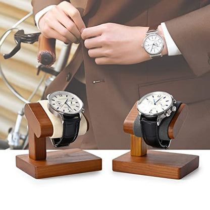 Solid Wood Single Watch Display Stand Wristwatch Holder Grey | with soft microfiber cushion, scratch-resistant protective design for home storage, retail display and watch photography