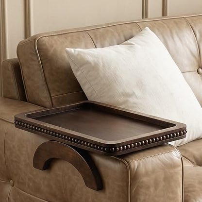 EOSAHR Couch Tray with Beads for Drink: Sofa Arm Tray for Home Decor, Brown