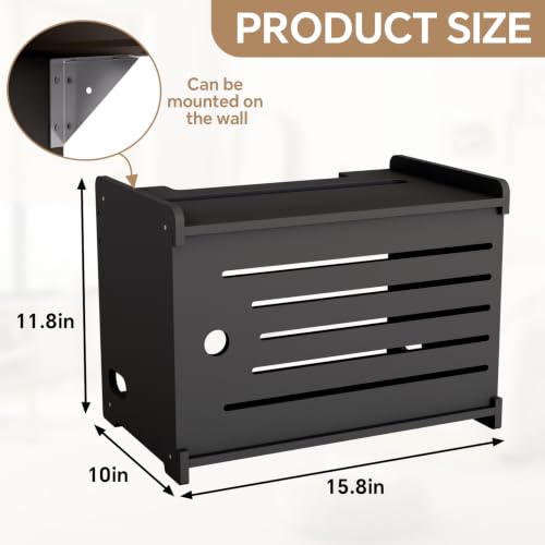 Wooden WiFi Router Storage Box Hider Shelf, Decorative Projector Box Hider Rack Countertop, for Cable, Modem, Internet, Router Power Cover Storage Organizer Cabinet Wall Mounted, Black