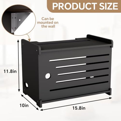 Wooden WiFi Router Storage Box Hider Shelf, Decorative Projector Box Hider Rack Countertop, for Cable, Modem, Internet, Router Power Cover Storage Organizer Cabinet Wall Mounted, Black