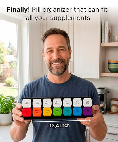 Extra Large Pill Organizer AM PM - Weekly Pill Box 7 Day for Big Vitamins & Supplements, Large Capacity Medicine Organizer with 7 Detachable Compartments, XL Pill Case for Seniors, Athlets, Caregivers