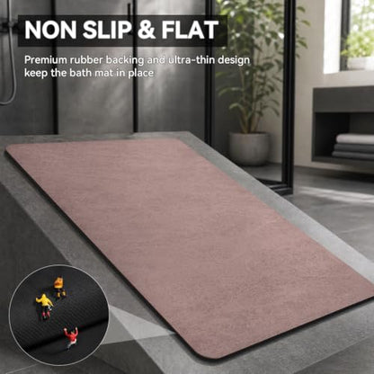 MontVoo -Bath Mat Rug-Rubber Backing Non Slip Quick Dry Absorbent Thin Bathroom Rugs Fit Under Door-Faux Suede Surface Bathroom Floor Mats-Shower Rug for in Front of Bathtub Shower Dusty Rose 16"x24"