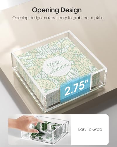 MaxGear Acrylic Cocktail Napkin Holder for Table, Clear Guest Towel Holder | Fits 5x5 Napkins, Durable Acrylic Construction, Stable Non-Slip Pads, Ideal For Bar, Party, Kitchen and Dining Table Use