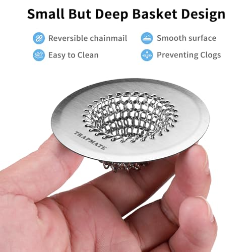 TRAPMATE 2PCS Bathtub Drain Strainer, 2.8" Patented Reversible Shower Tub Drain Hair Catcher, 304 Stainless Steel Drain Cover Protector fits Bathtub & Wash Basin, for Drains Under 2.5 Inches