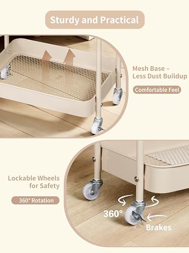 Baby Diaper Caddy, 3 Tier Rolling Storage Cart for Baby Essentials, Diaper Cart with Detachable Dividers, Storage & Baby Bottle Organizer, Nursery Dresser for Bedroom, Living Room (Taupe)