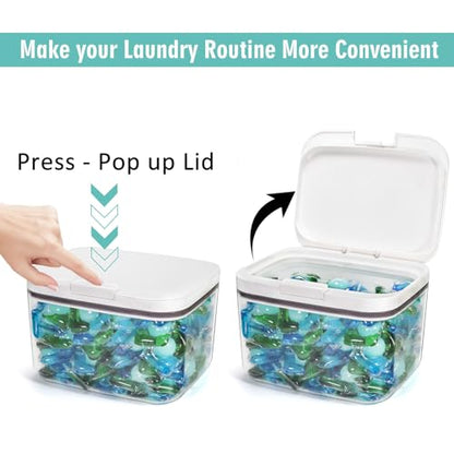 Pensino Laundry Pods Container Holder with Lid, Laundry Room Storage Container for Detergent Pods Laundry Powder Scent Booster Container with Scoop