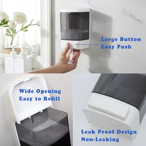 Manual Soap Dispenser Wall Mounted, 33.8oz, Bathroom Kitchen Commercial | Leak-proof Nozzle, Thin & Thick Soap Compatible, Easy to Install & Refill, Soap Level Visibility, Big Capacity, Black