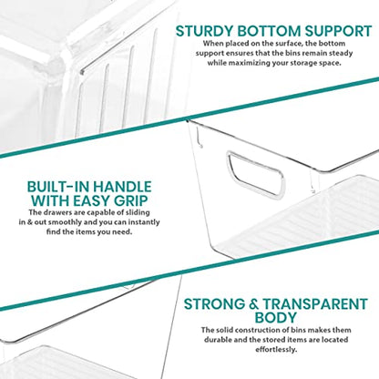 Utopia Kitchen Pantry Organizers and Storage Bins, 6 Pack, Large, Clear | Storage Bins for Pantry, Durable Freezer Organizer Bins With Handles for Organizing Fridge, Kitchen Organization