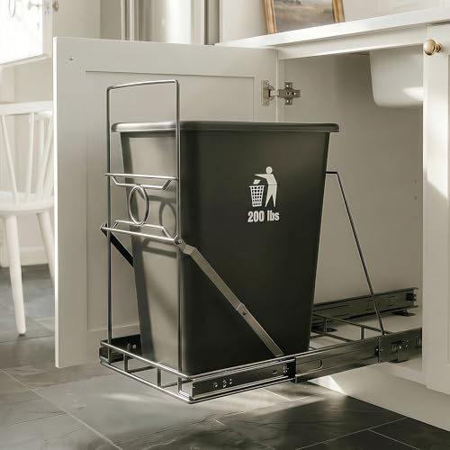 Trash Can Pull Out for Kitchen Cabinet, Black | Upgraded One-Piece Slide Out Holder Fits Most 7 to 11 Gallon Bins, Requires 12.5"W x 17.3"D x 17.5"H, Bin Not Included