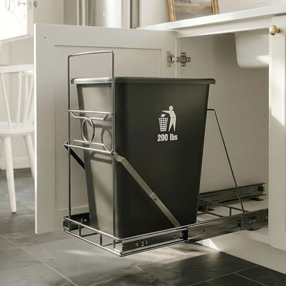 Trash Can Pull Out for Kitchen Cabinet, Black | Upgraded One-Piece Slide Out Holder Fits Most 7 to 11 Gallon Bins, Requires 12.5"W x 17.3"D x 17.5"H, Bin Not Included