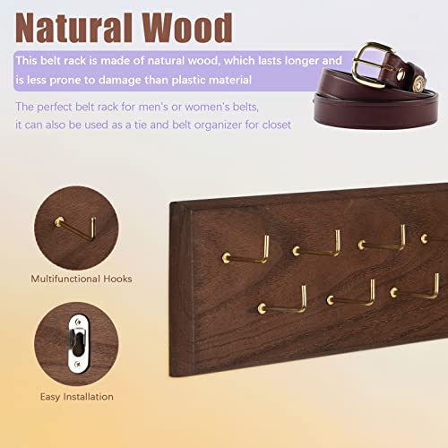 Belt Organizer, Wall Mounted Hanger for Closet, Brown | Wooden Belt Hanger Tie Hanger Space Saving Holds Over 28 Belts, Wooden Rack for Tie and Scarf Storage