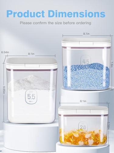 5.5L/12Lbs Laundry Powder Detergent Container with Lid | PET Clear Pods Dispenser with One-Press Lid and Measuring Cup 200oz (270 Pods)