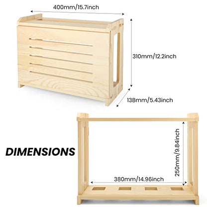 Wooden Router Shelf Wall Mount WiFi Router Storage Box Modem Cable Router Cover Organized Power Strip Cable Management Hider Rack Need Assembly 14.9 * 9.8 * 5.4 in (L* H * W)