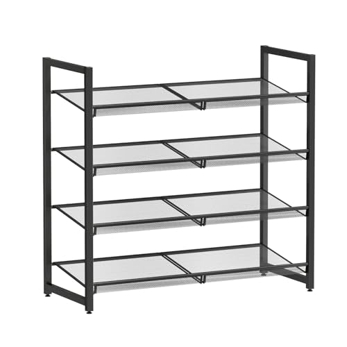 Metal Shoe Rack for Closet,entryway, 4-Tier Shoe Organizer, Adjustable Flat or Angled Shelves, Holds up to 20 Pairs Shoes, Black