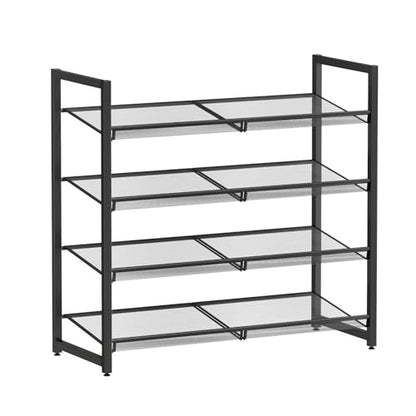 Metal Shoe Rack for Closet,entryway, 4-Tier Shoe Organizer, Adjustable Flat or Angled Shelves, Holds up to 20 Pairs Shoes, Black