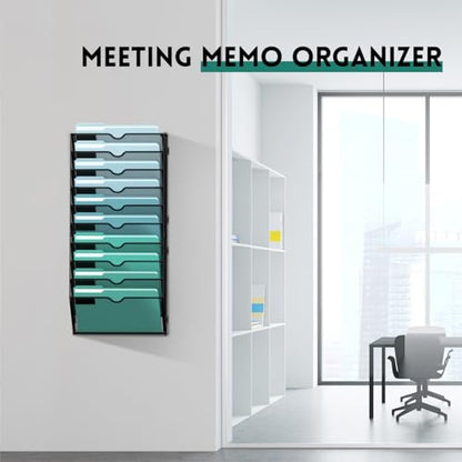 10-Tier Wall File Organizer, Hanging File Holder, Wall Mounted Mail Sorter | Metal Mesh Hanging File Organizer with Open Compartments and Label Panels for Papers and Folders at Home, Office or School