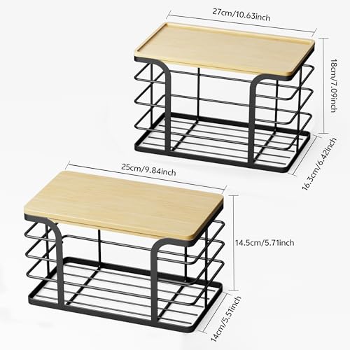 2 Pack Stackable Storage for Kitchen Laundry Pantry Organizers,Trash Bag Holder with Bamboo Top,Wall Mount Garbage Bag Dispenser,Black Large and Small