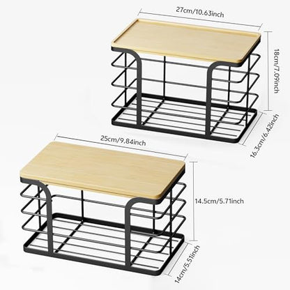 2 Pack Stackable Storage for Kitchen Laundry Pantry Organizers,Trash Bag Holder with Bamboo Top,Wall Mount Garbage Bag Dispenser,Black Large and Small