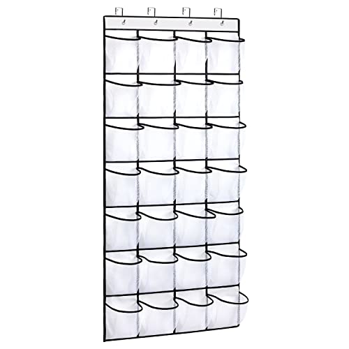 REGELETO 28 Large Pocket Over the Door Shoe Organzier, Hanging Shoe Rack for Door Large Capacity Shoe Organizer Holder with 4 Metal Hooks.
