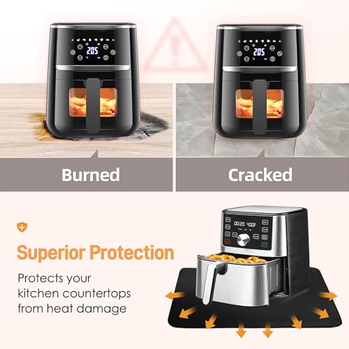 2 PCS Heat Resistant Mats for Countertop Air Fryer, 18x15in, Black | 1022 ℉ Fireproof mat, air fryer accessories for ninja, cosori, waterproof hot pads for kitchen toaster, oven, coffee maker
