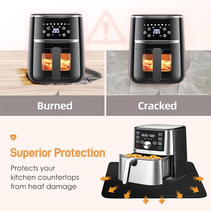 2 PCS Heat Resistant Mats for Countertop Air Fryer, 18x15in, Black | 1022 ℉ Fireproof mat, air fryer accessories for ninja, cosori, waterproof hot pads for kitchen toaster, oven, coffee maker