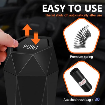 Car Trash Can with Lid, Leakproof, 30 Trash Bags, Black, 2 Pack | Small Garbage Can for Car, Car Accessories for Interior, Multipurpose Organizers and Storage Solutions for Home, Office
