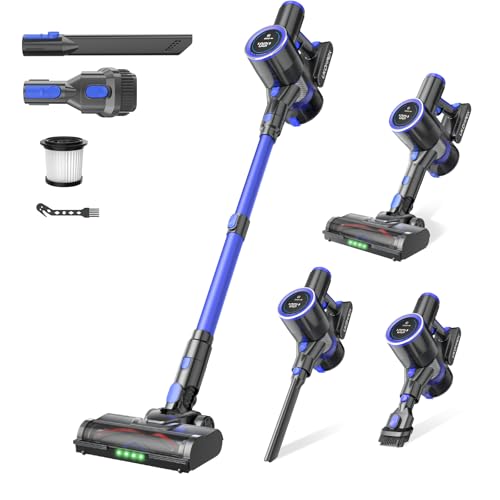 Cordless Vacuum Cleaner, 550W 50KPa 45Mins Vacuum Cleaners for Home, Self-Standing Stick Vacuum with Anti-Tangle Brush & LED Display for Hardwood Floors, Carpet, Pet Hair, Car