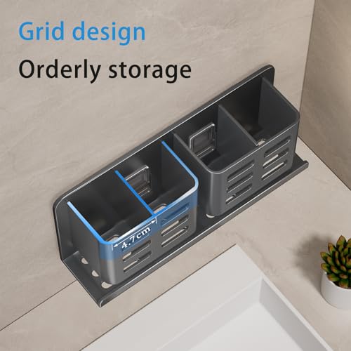 Aluminum Toothbrush Holder， Wall-Mounted，Bathroom Rack，4 Slot，Grey | Bracket Shower Toothbrush Razor Holder Suitable for Toothbrush, Toothpaste, Razor and Comb etc Bathroom Storage