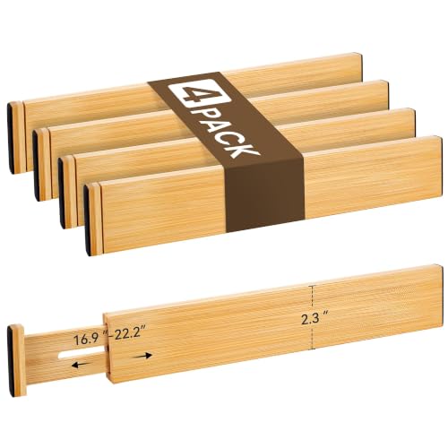 Bamboo Drawer Divider Set of 4, Adjustable Spring-...