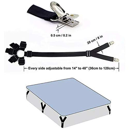 2Pack Bed Sheet Straps,Adjustable Elastic Fitted Sheet Straps, Crisscross Bed Sheet Fasteners Suspenders, Bed Sheet Holder Straps Fit Round and Square Mattresse(2Pcs/Set Black)