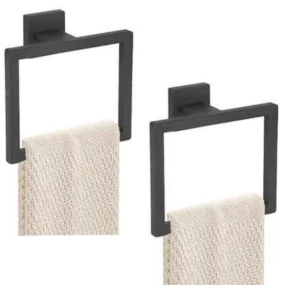 JOPOFI 2-Piece Towel Ring - Hand Towel Holder for Bathroom - Matte Black | Stainless Steel Towel Holder, Towel Racks for Bathroom, Square Modern Design Hand Towel Holder, Contemporary Hand Towel Bar